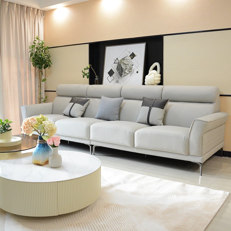 意式奶油风小户型客厅多人位北欧简约现代猫抓皮沙发三人直排双人