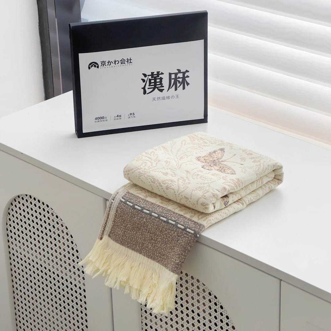 专享【京かわ会社】纯棉纱布编织流苏款大浴巾 午睡毯   花岩兰