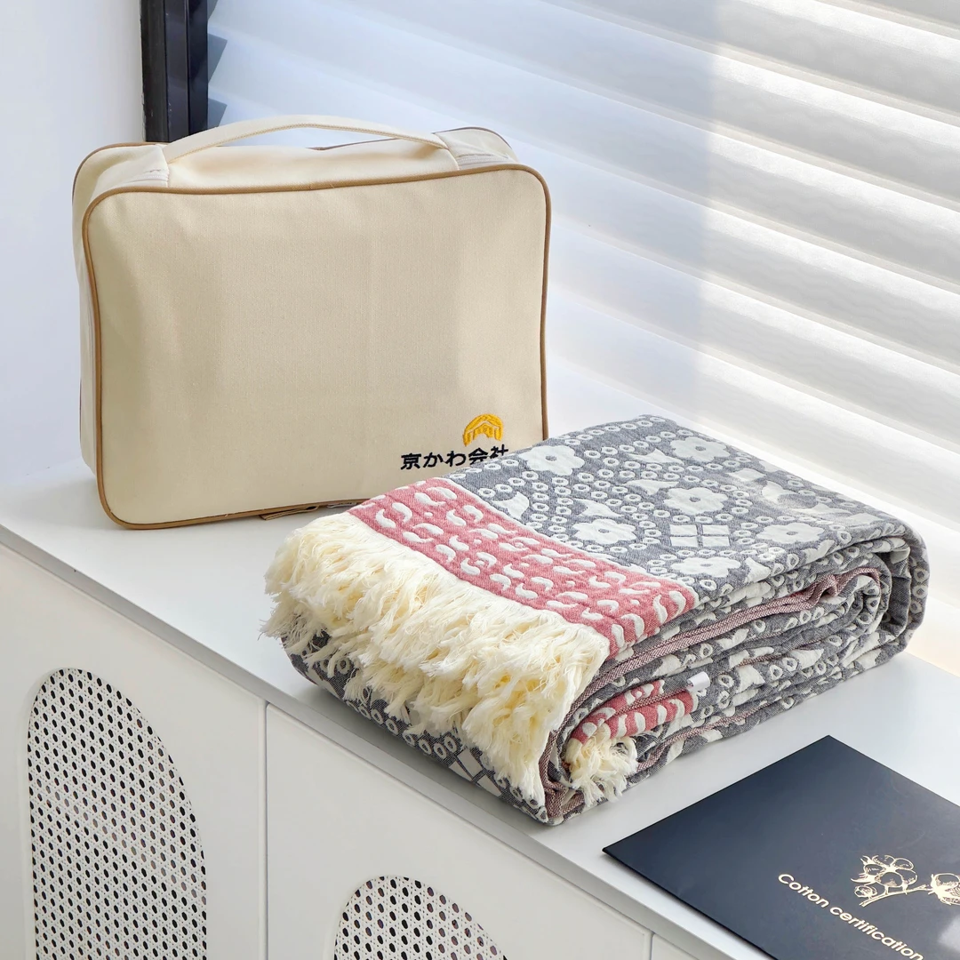 专享【京かわ会社】纯棉纱布流苏毛巾被单双人 尼罗河红