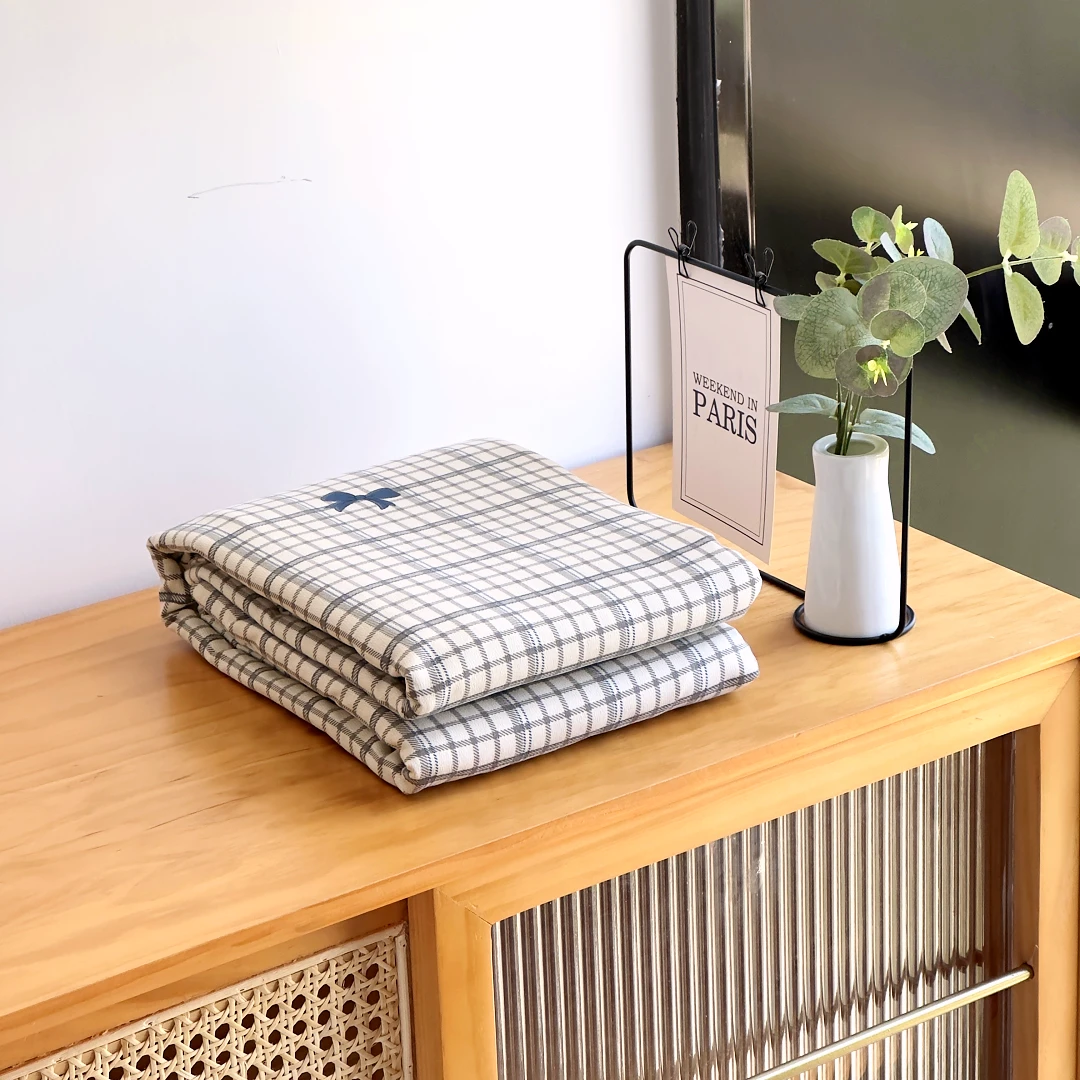 【京かわ会社】双层纱磨毛床单200*230cm 灰小格