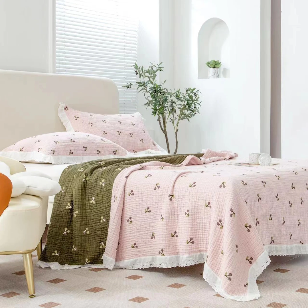 【京かわ会社】纯棉夏季纱布双人盖毯220*240cm 樱桃甜心