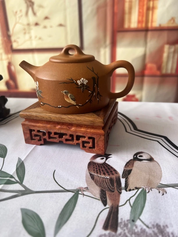 镜瓦壶手工泥绘，老段泥