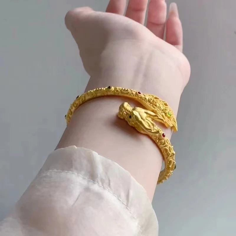 铜合金手镯 国潮古法新款神龙摆尾手镯霸气精巧花丝工艺古生肖龙