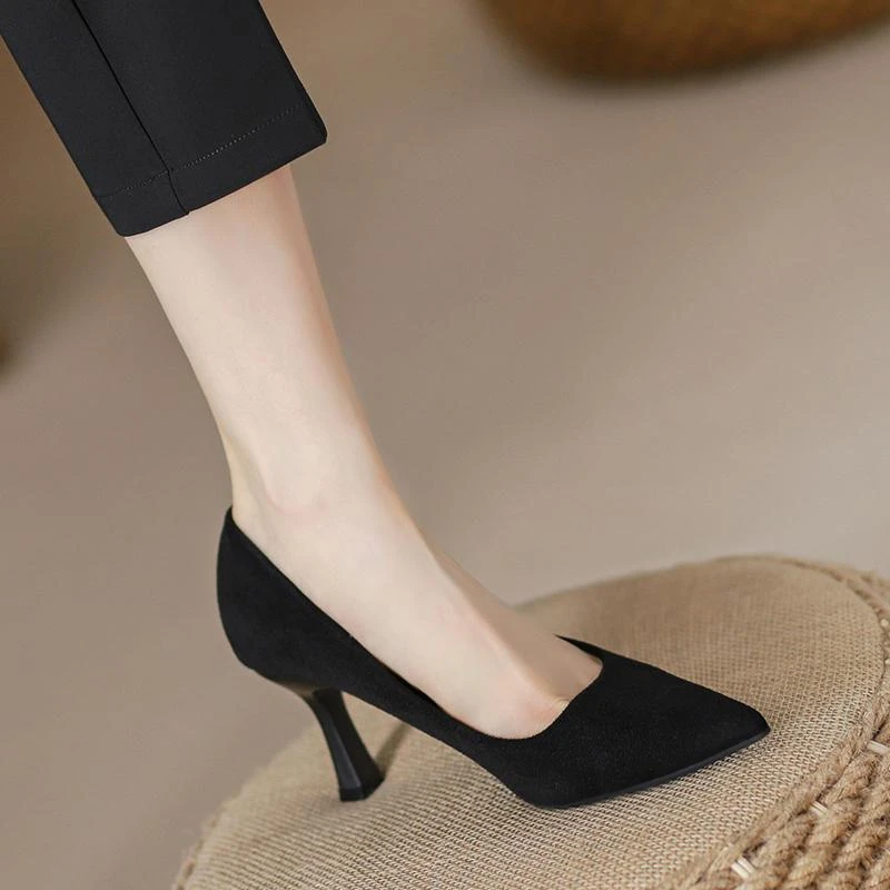 不累脚高跟鞋女新款气质法式通勤职业上班工作鞋尖头细跟黑色单鞋
