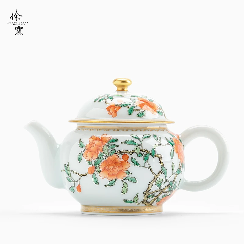 徐窑粉彩石榴花开将军壶景德镇高端手工手绘中式复古名窑陶瓷茶杯