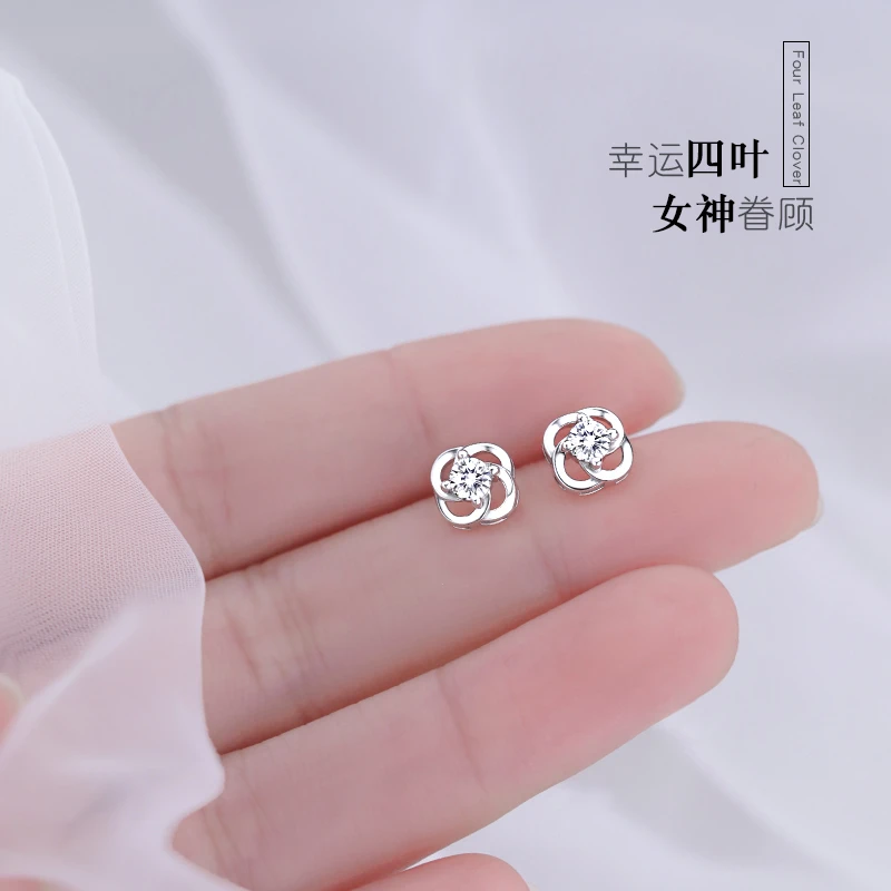 925银合成锆石耳饰 四叶花朵耳钉女小巧轻奢耳环2025年新款潮耳饰