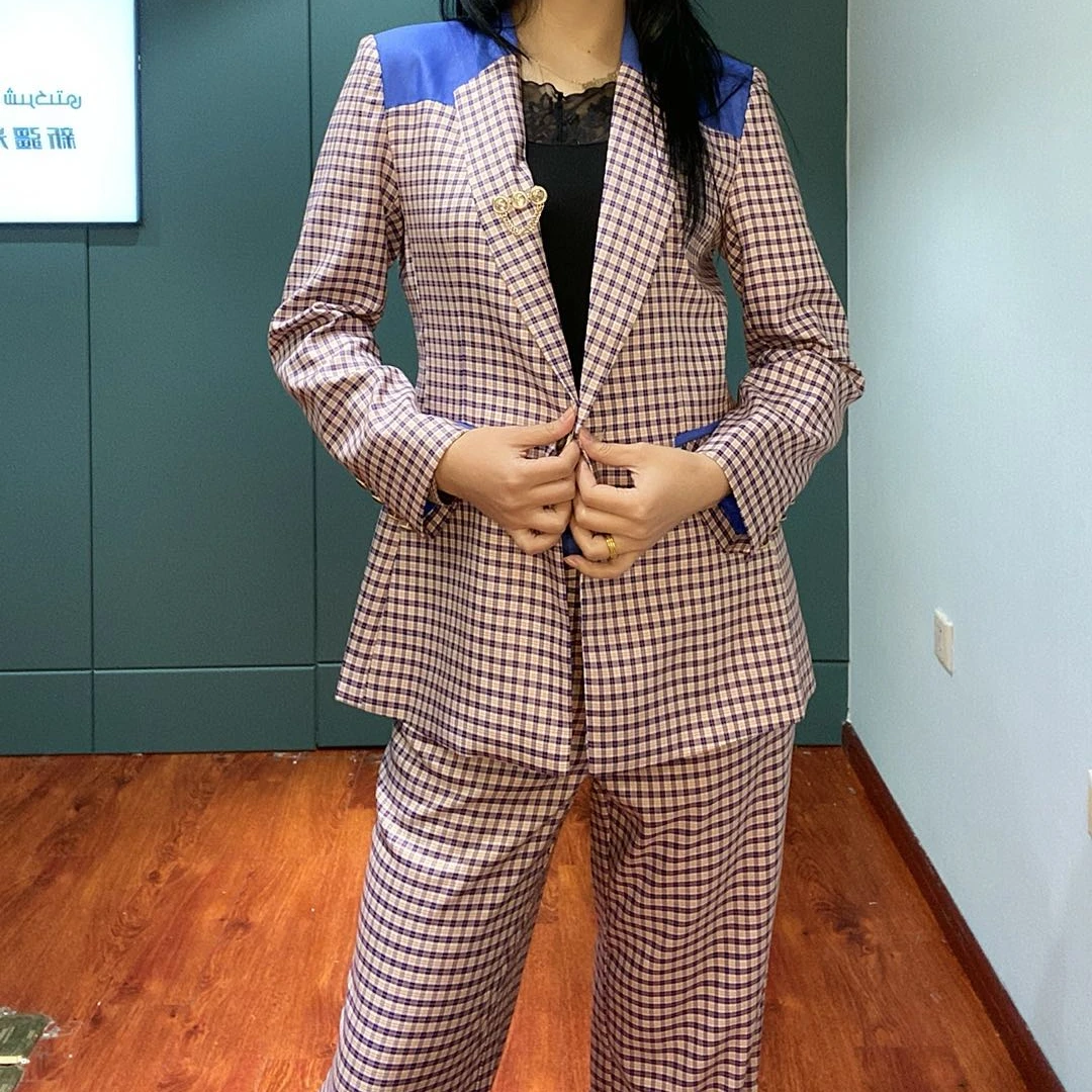 气质时尚格子休闲网红修身女士套装21178