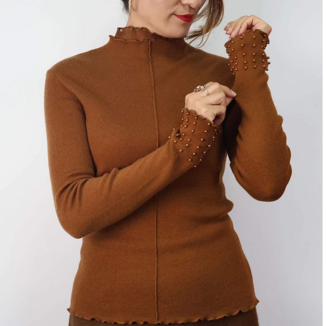 针织半高领修身秋冬女士打底衫2