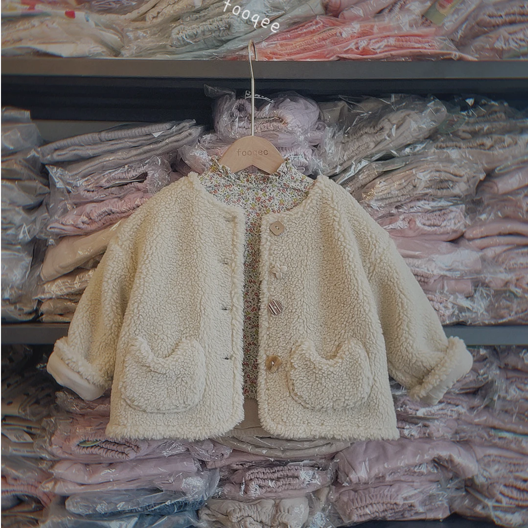106森系羊驼色高级感小猫口袋羔羔双层外套