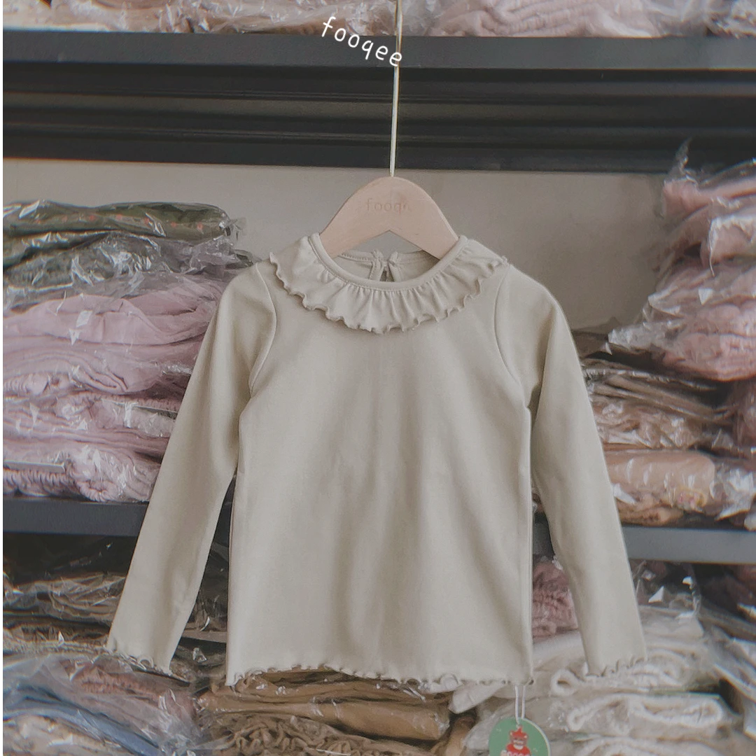 109豆绿色娃娃领荷叶边弹力长袖打底衫