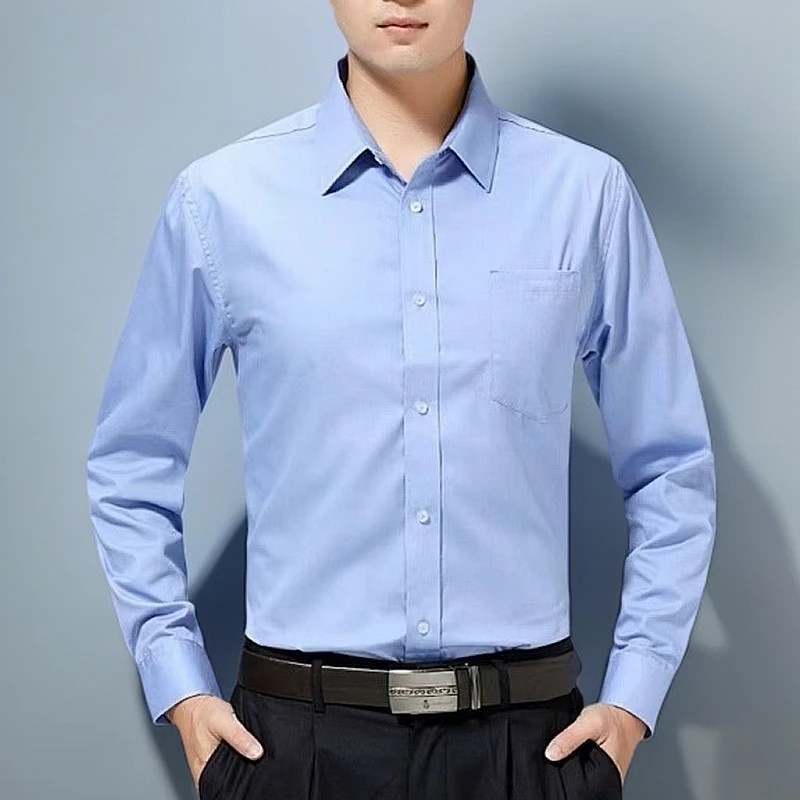 通勤免烫抗皱内穿长袖衬衣内衬蓝色衬衫商务正装长袖天蓝色衬衣