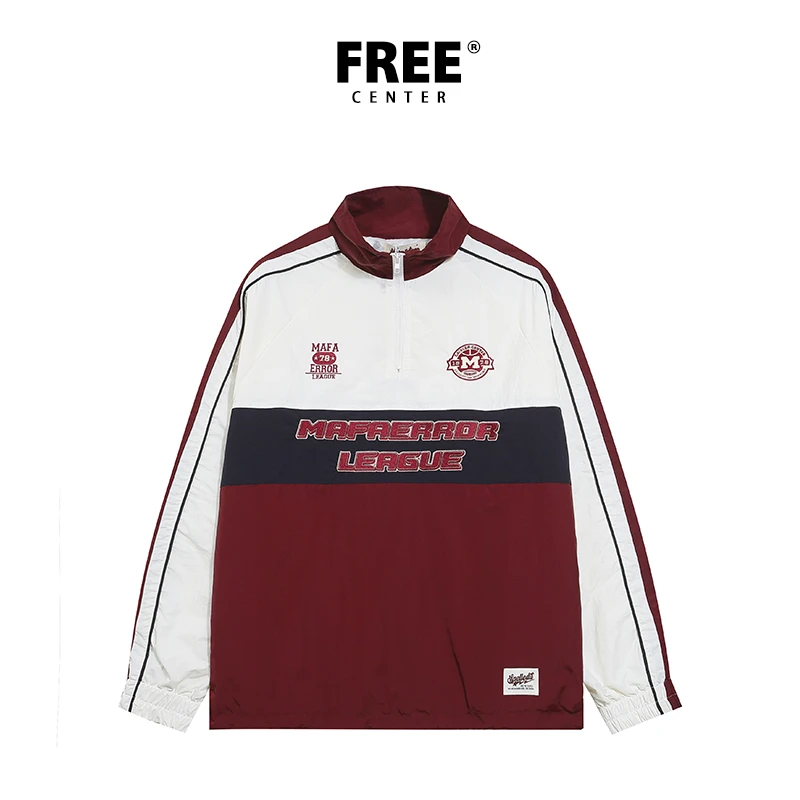 Free Center撞色字母学院风套头上衣女秋季新款宽松百搭情侣外套
