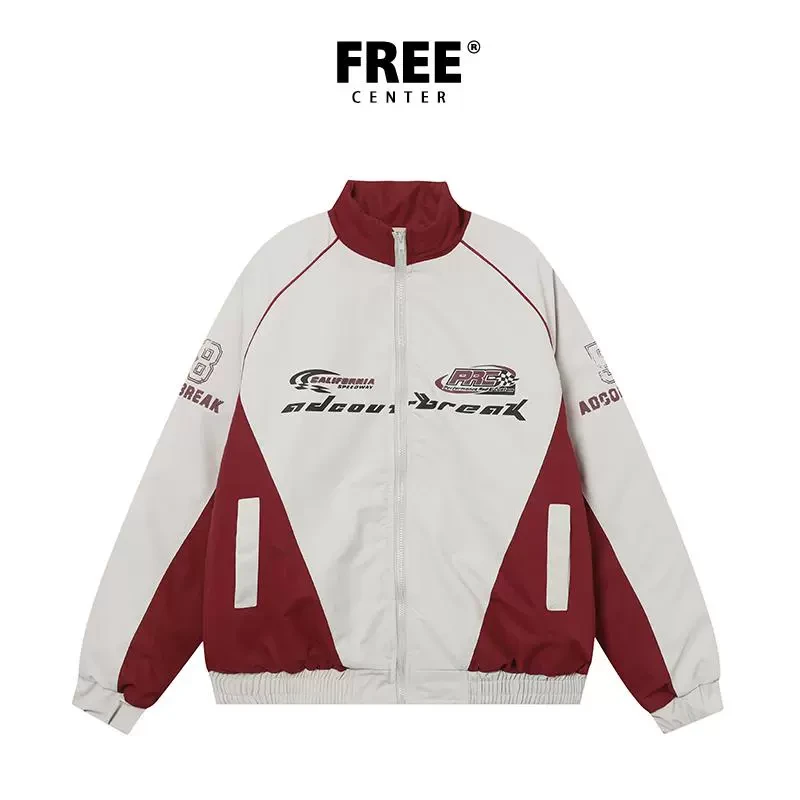 Free Center 潮牌宽松立领撞色棉服男女同款机车外套加厚冬季新款