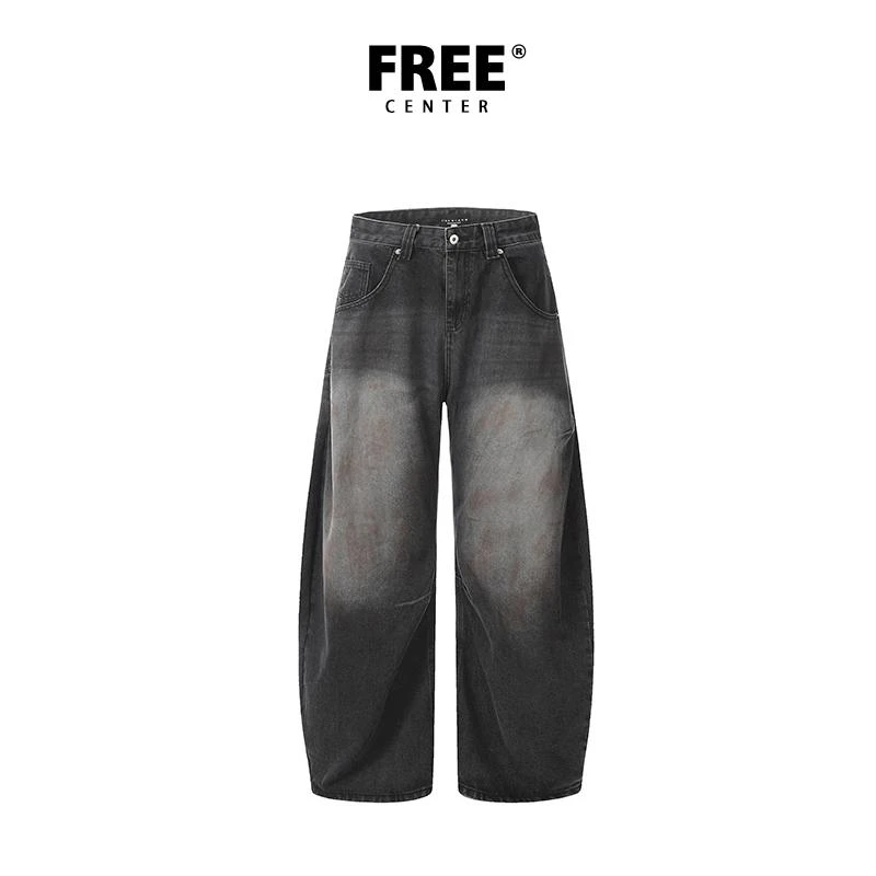 Free Center 阔腿裤子美式复古垂感女黑色2024年新款做旧vibe百搭