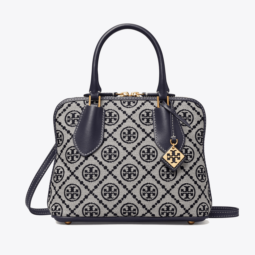 TORY BURCH/汤丽柏琦 US直邮 Monogram 海军蓝提花贝壳手提包