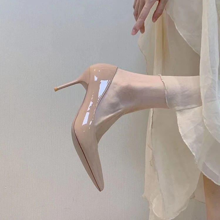 裸色高跟鞋女2025年新款法式小众设计感尖头细跟不累脚职业单鞋女