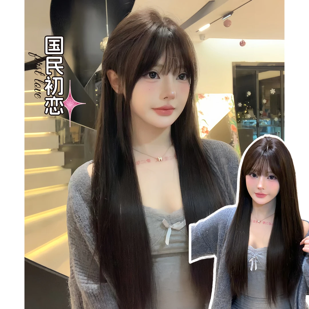 小叶不耶假发长直发自然气质网红日常lolita逼真甜美齐刘海全头套