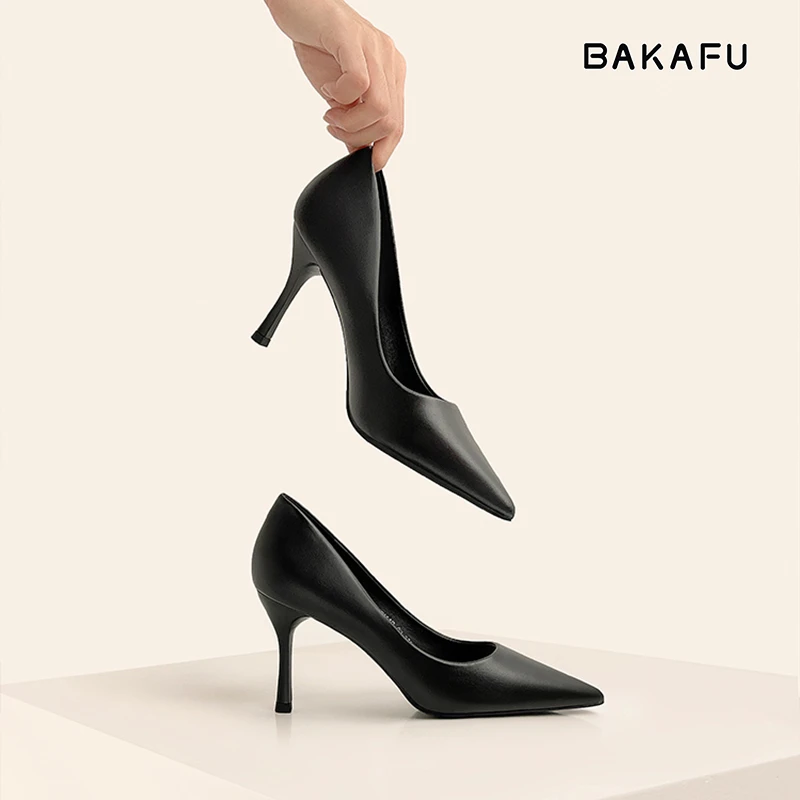 黑色高跟鞋女细跟软皮2025年新款性感百搭气质尖头工作鞋职业单鞋
