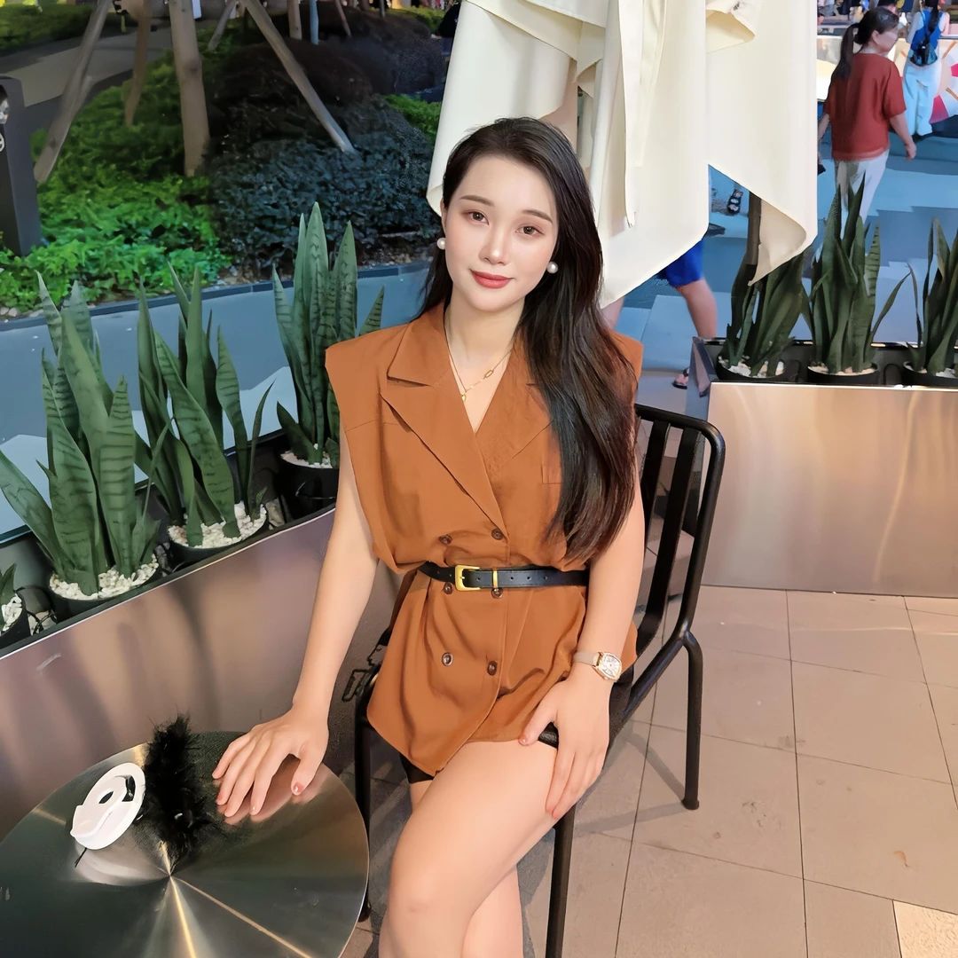 韩系减龄双排扣系带收腰设计洋气时尚百搭无袖马甲西装飞飞袖