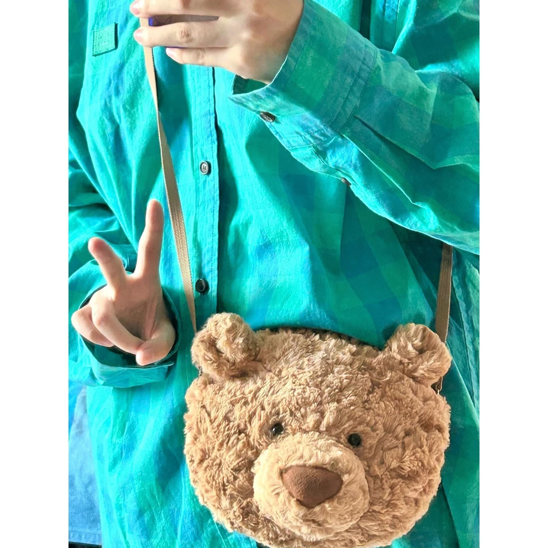 2023新款巴塞罗熊包包可爱卡通毛绒玩偶熊头包娃娃背包女士斜挎包