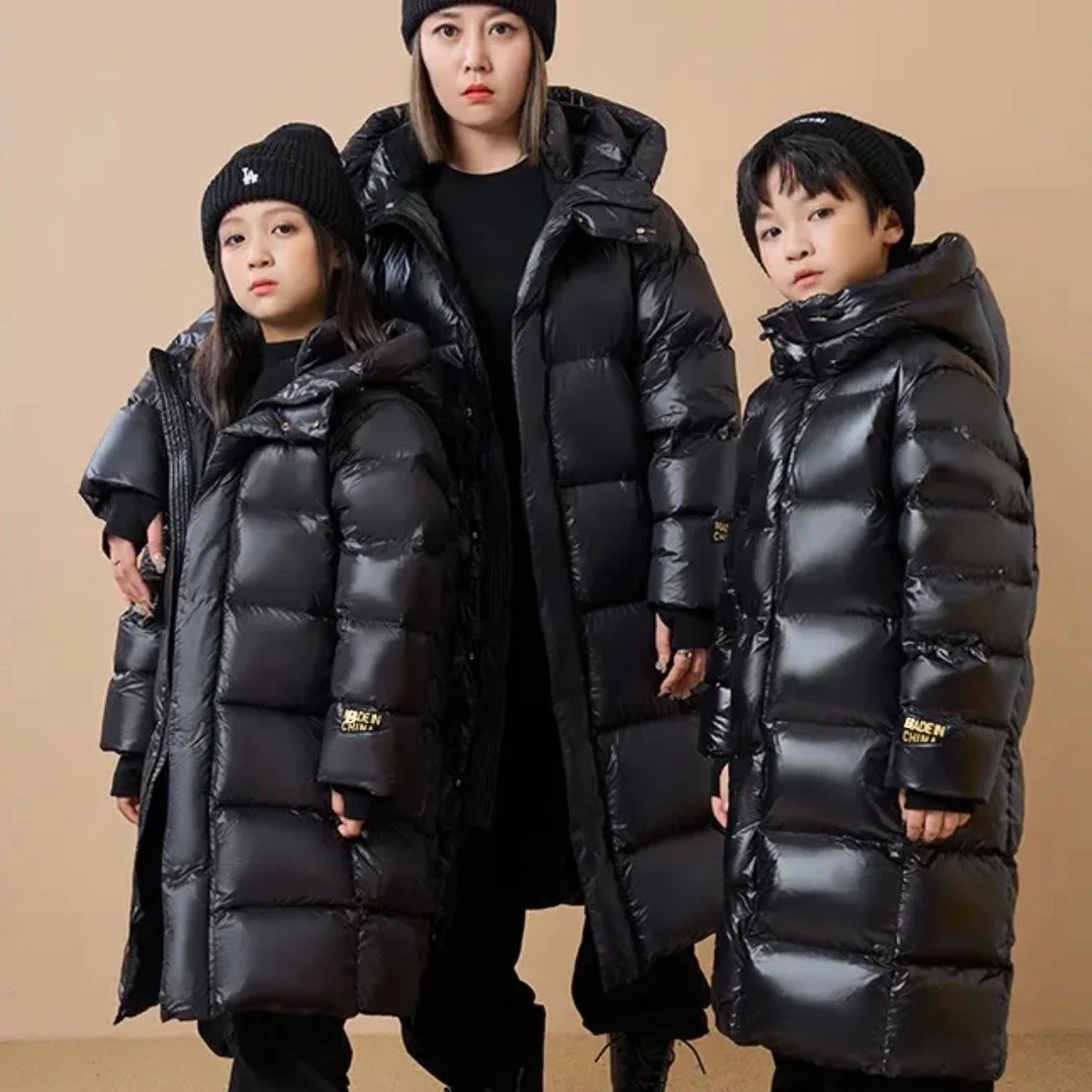 M688新款黑金儿童中长款羽绒服2024保暖加厚可过膝石墨烯蓄热外套