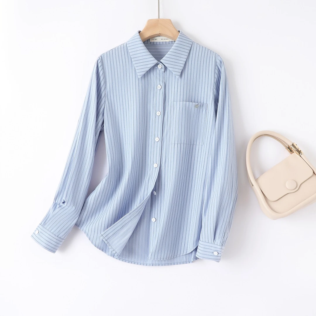 IHIMI/海谧【时光】2025秋季新款女装气质百搭上衣休闲条纹长袖衬衫