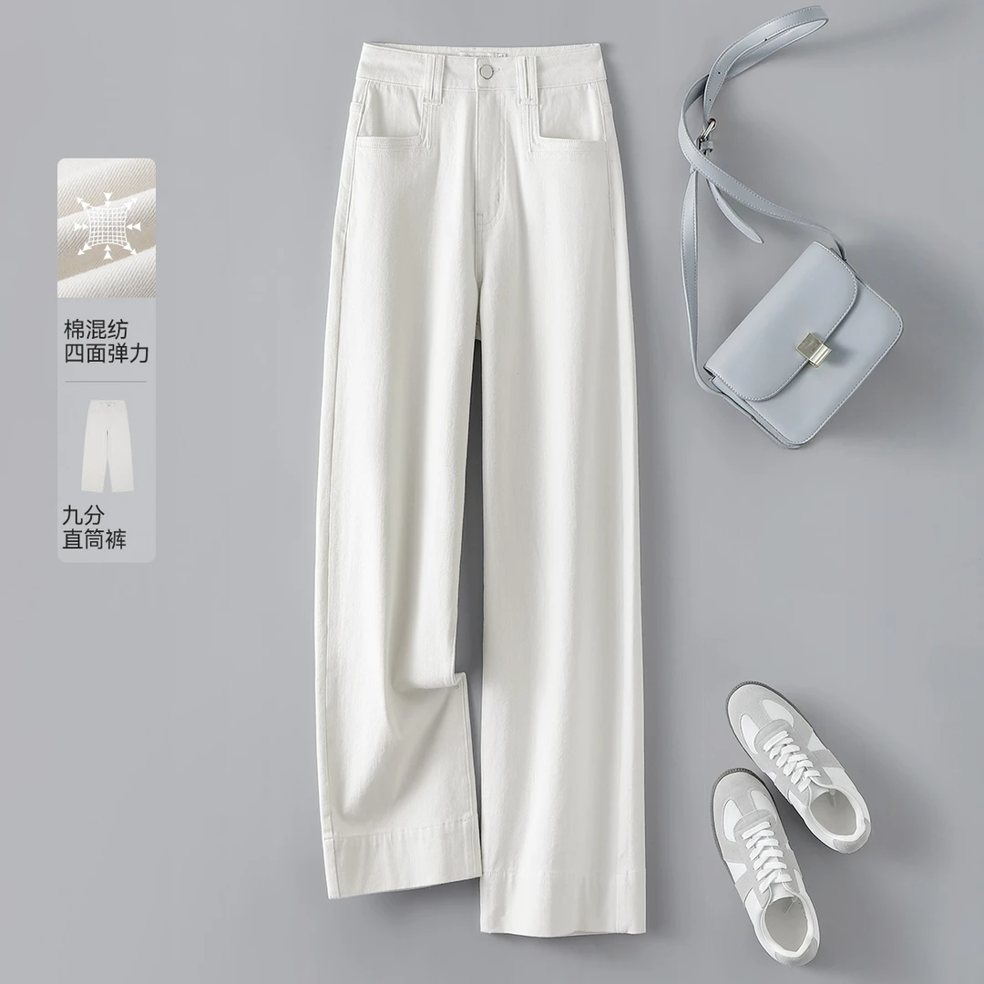 IHIMI/海谧2025春季新款女装气质口袋设计感直筒裤高腰显瘦牛仔裤
