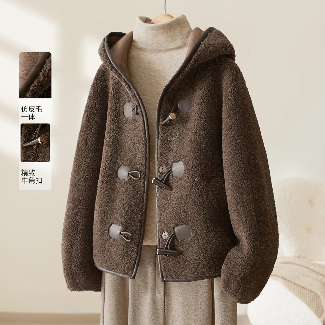 IHIMI/海谧2024年冬季新款女装气质加厚美拉德连帽保暖短外套上衣