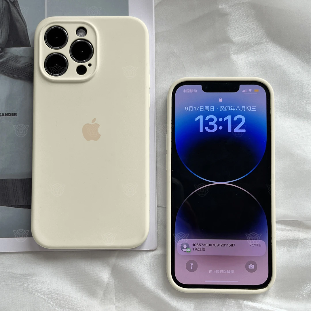 古董白苹果15手机壳液态硅胶iPhone14ProMax全包13防摔12超薄11软
