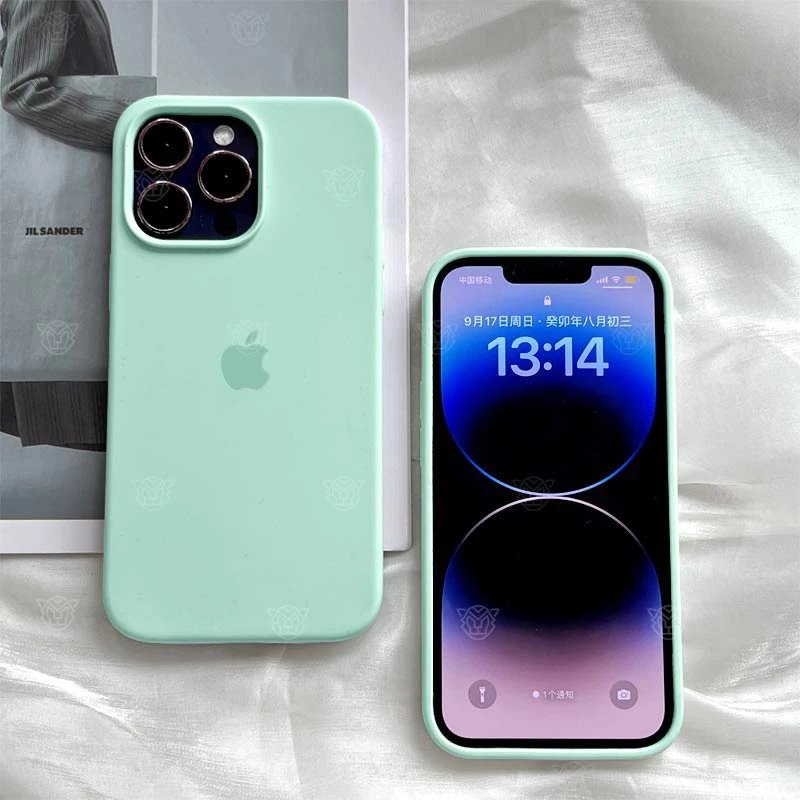 淡青色苹果15打工人iPhone14ProMax液态硅胶11/12/13大孔Xr手机壳
