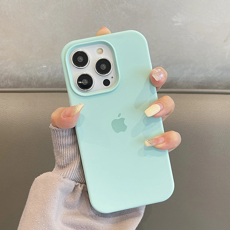 硅胶苹果13手机壳液态iPhone14ProMax防摔15磨砂12纯色11XR淡青色