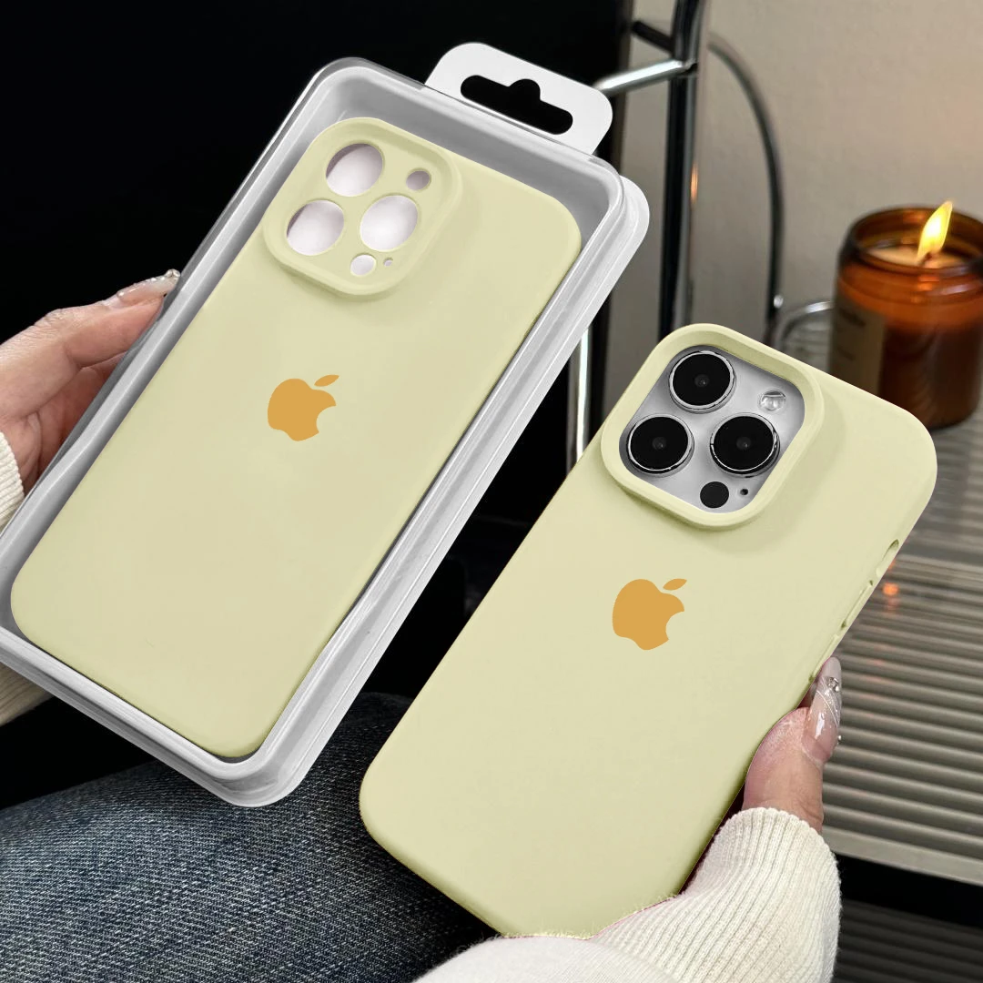 大孔奶黄色iPhone15ProMax液态硅胶苹果14手机壳13/12/11全包防摔