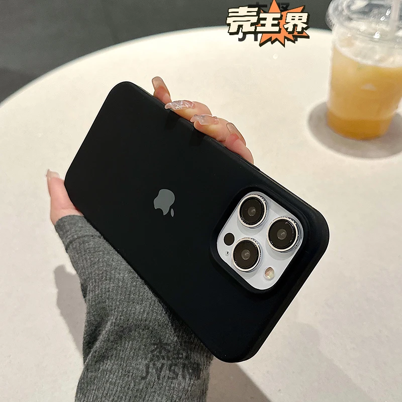 简约纯黑色14promax液态硅胶iPhone15手机壳苹果13/12/11软套xs女