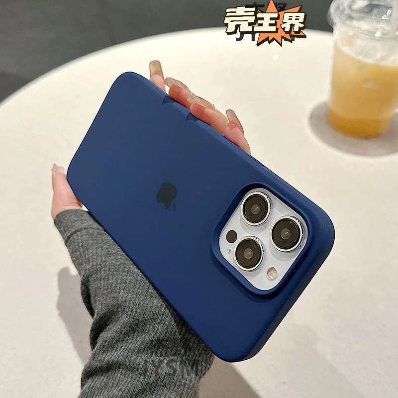 简约海军蓝14promax液态硅胶iPhone15手机壳苹果13/12/11软套xs女