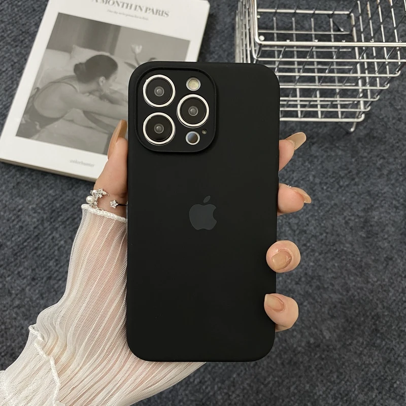纯黑色苹果15promax防摔手机壳液态硅胶iPhone14女款13简约12全包