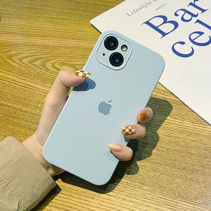 高级新天蓝苹果手机壳iPhone13ProMax液态硅胶15软壳14硅胶13全包