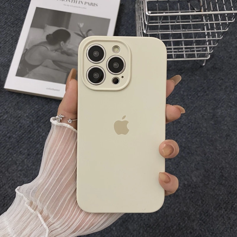 古董白苹果15promax防摔手机壳液态硅胶iPhone14女款13简约12全包