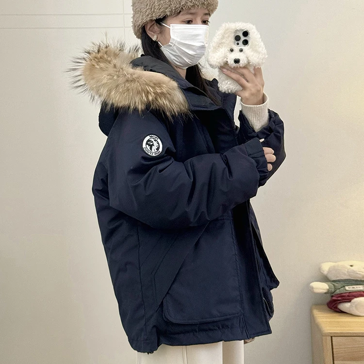 工装派克百搭棉服女2024冬季新款加厚美式高级情侣大毛领棉衣外套