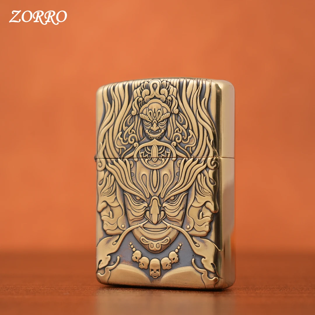 ZORRO佐罗 902S黄铜盔甲3D浮雕四面佛复古防风创意打火机男士正品