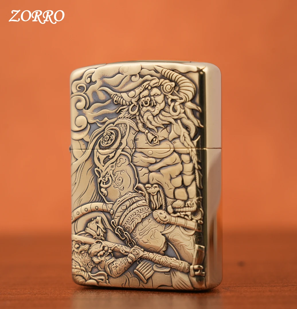 ZORRO佐罗 902S黄铜盔甲3D浮雕平天九尾男士煤油打火机雕刻 正品