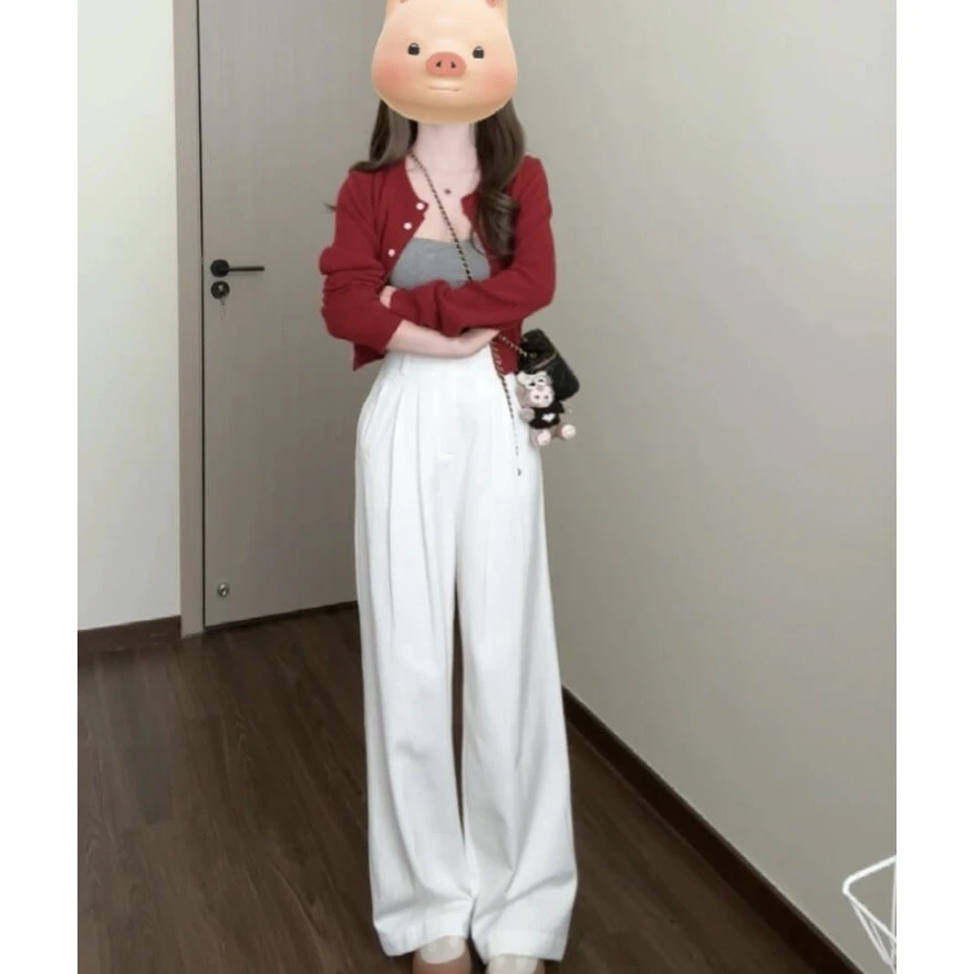 秋装搭配一整套早秋小洋装盐系韩剧女主穿搭红色开衫洋气三件套装