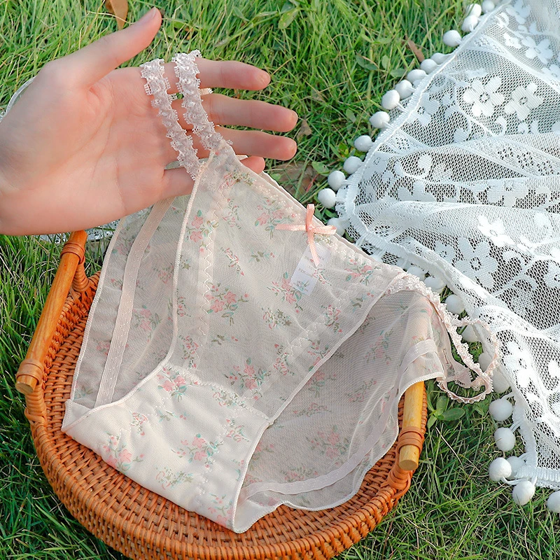 田园清新可爱蕾丝网纱日系内裤女柔软舒适透气低腰女士三角裤