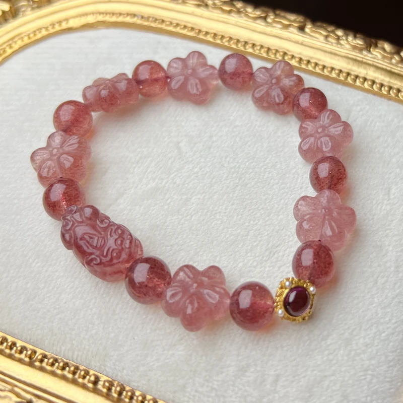 福玺阁原创 貔貅草莓晶单圈手串手链