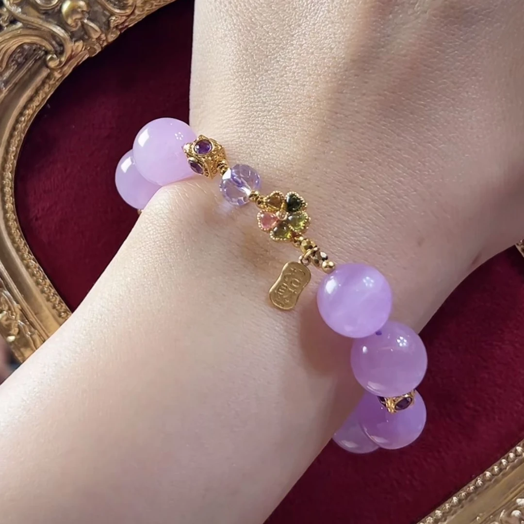 福玺阁原创  18K 四面招米米花花款紫锂辉手串