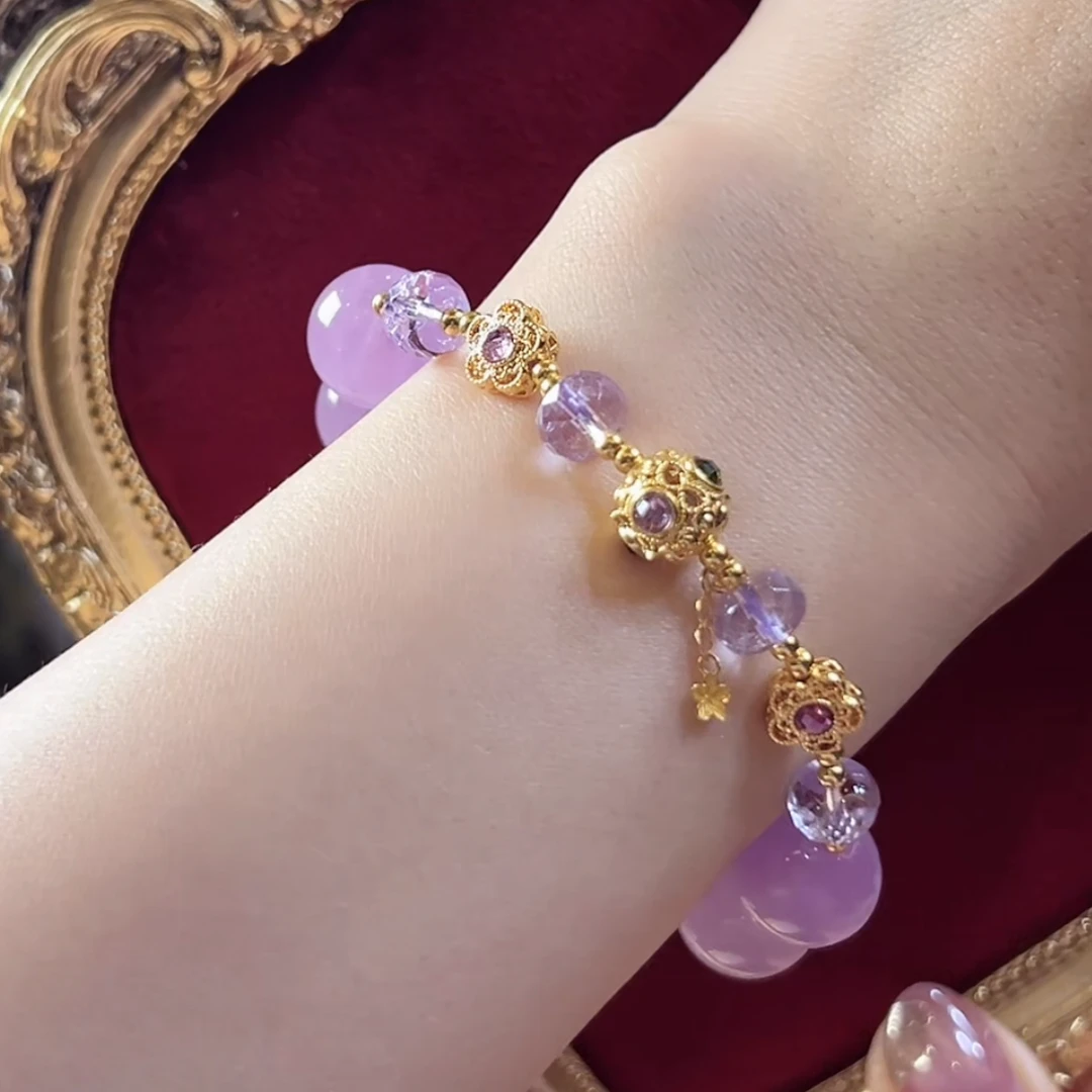 福玺阁原创  18K 双花 精美圆球款紫锂辉手串