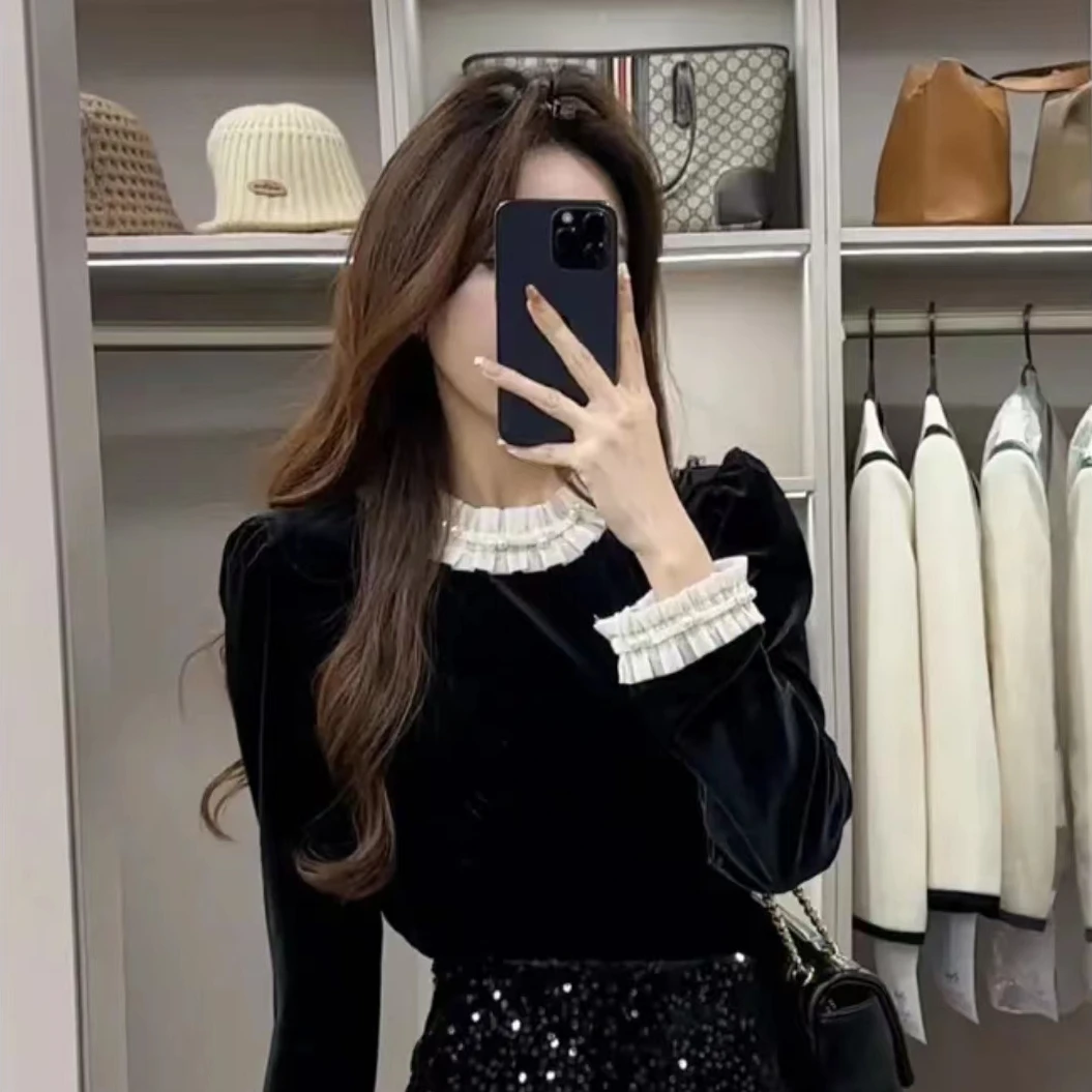 2024法式时尚气质显瘦长袖上衣百搭显瘦亮片短裙