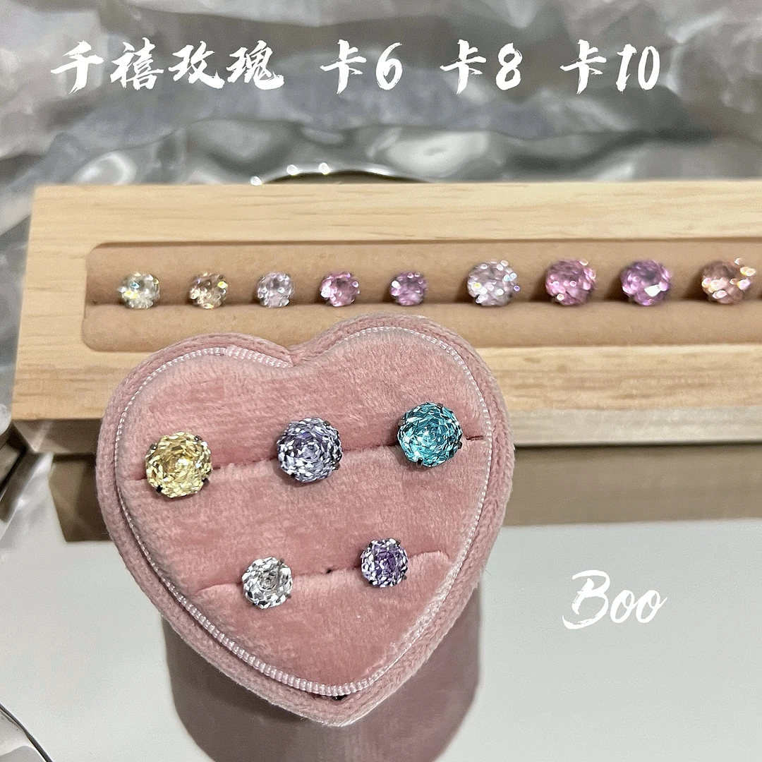 钛钢锆石耳饰 八边玫瑰切耳骨钉耳蜗钉1.2mm粗6mm长单支