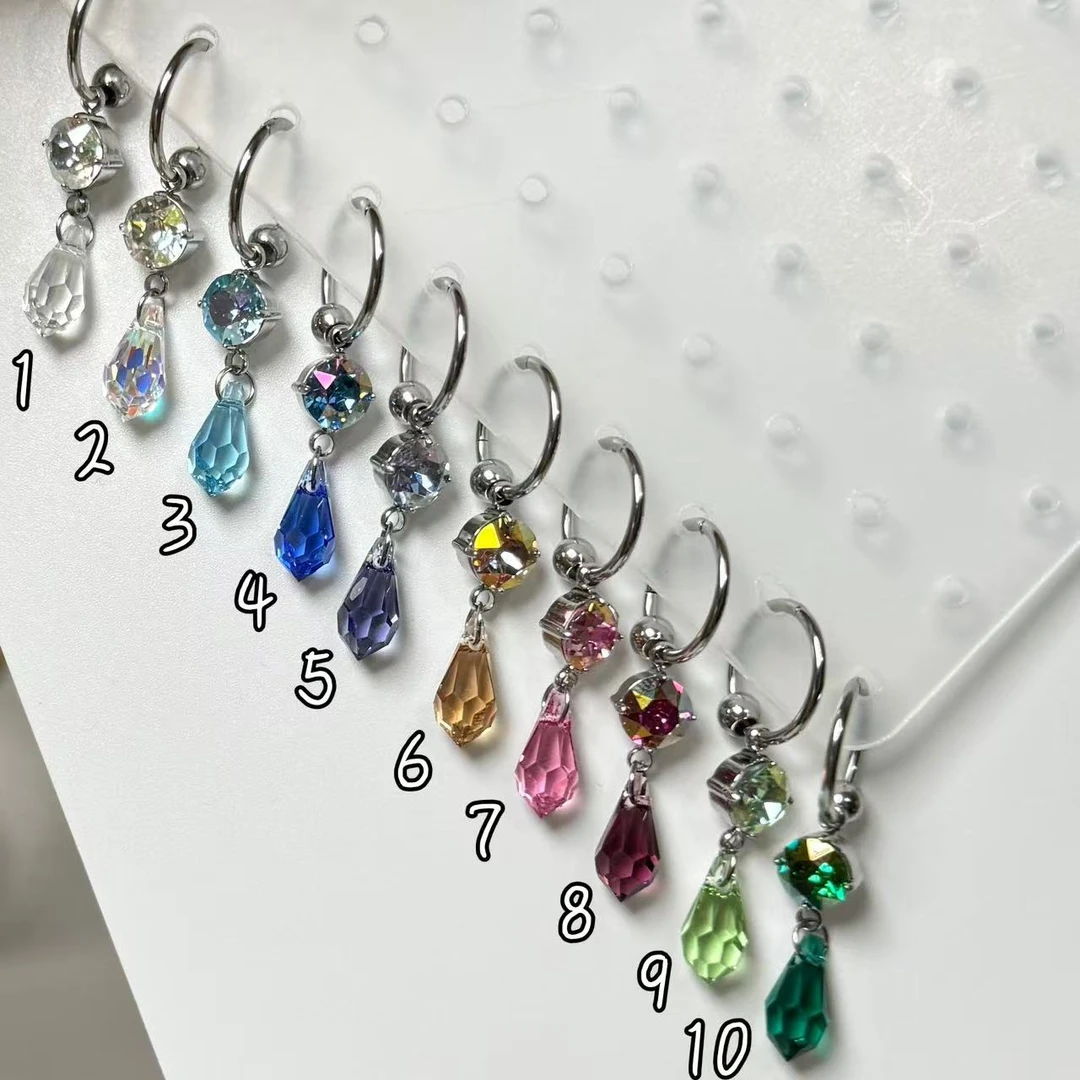 钛钢玻璃耳饰 华子吊坠钛钢耳圈