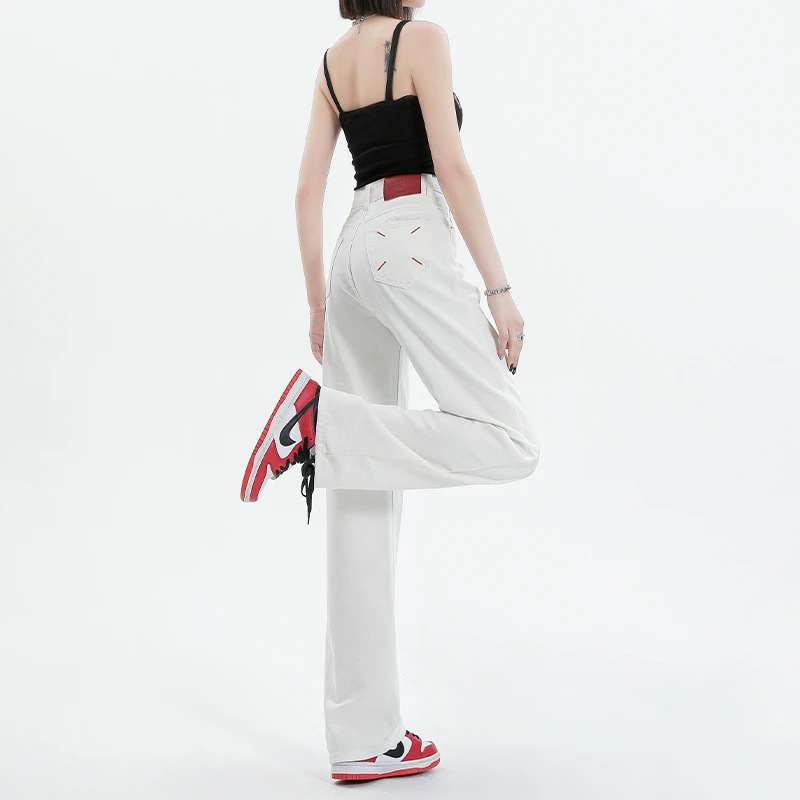 白色窄版阔腿牛仔裤女夏季薄款新款高腰显瘦宽松垂感直筒裤子百搭