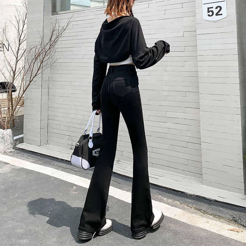 加绒喇叭裤女春秋2025年新款高腰显瘦冬季马蹄黑色裤子微喇牛仔裤